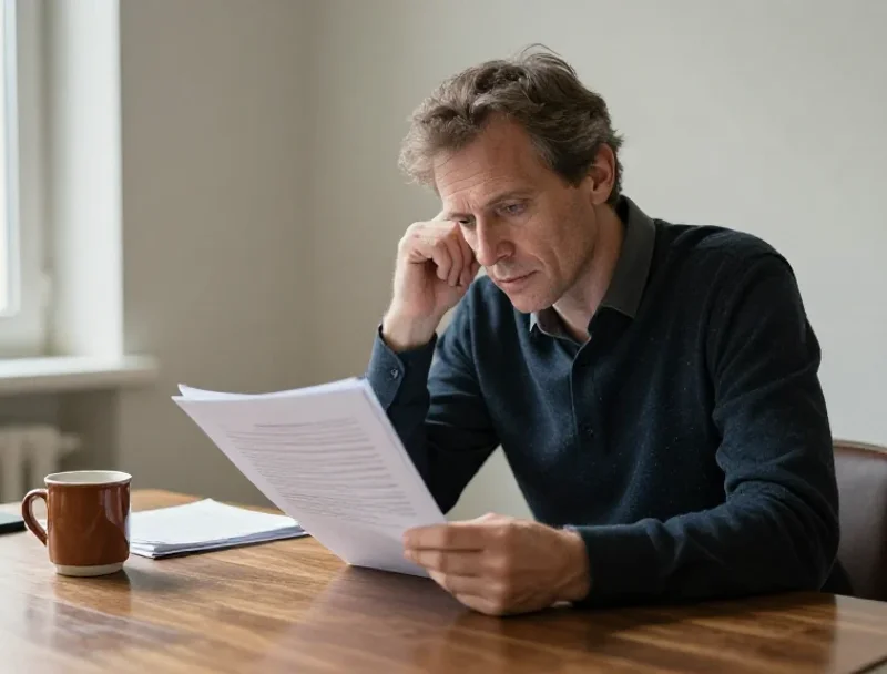 Un homme mûr analyse des documents pour prendre une décision éclairée et réfléchie.